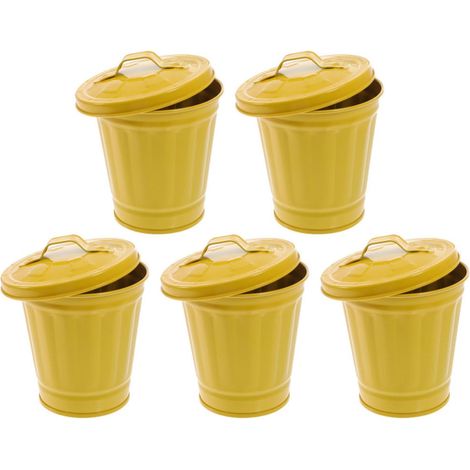 Petites poubelles décoratives jaunes lot de 5 en fer