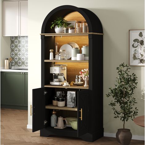 Hohes Sideboard mit verstellbarem Regal und LED, Küchenmöbel 76,2 x 40,1 x 180 cm, schwarz (1/5)