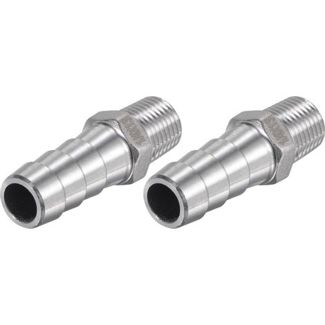 Raccord Cannelé Tuyau Barbillon 13mm OD x 1/4PT Mâle Filetage 304 Inox Acier Droit Tuyau Connecteur pour Eau Air Carburant Paquet 2 (1/5)
