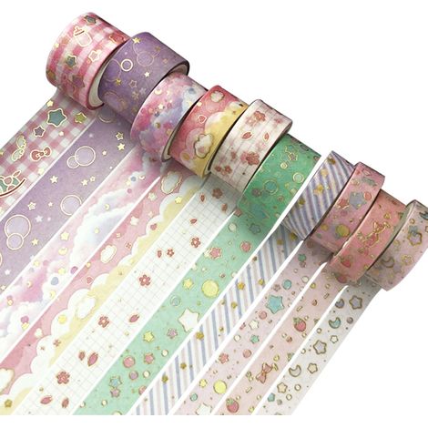 Lot de 10 rouleaux de ruban adhésif décoratif à motif feuille d'or pour les arts, le bricolage, les carnets, les agendas, le scrapbooking et l'emballage. (1/5)