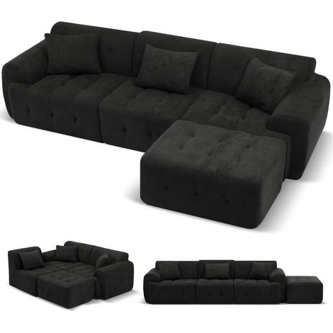 Canapé d'angle modulable convertible 245 cm, forme en L, livré sous vide, avec pouf ottoman - Noir (1/5)