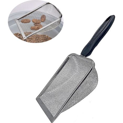 Pelle à litière pour chat - Pelle à litière en métal - Ramasse-crottes - Facile à nettoyer pour les animaux - Outil de nettoyage pour animaux - Acier inoxydable - Trou de drainage de 3 mm - Outil de n (1/4)