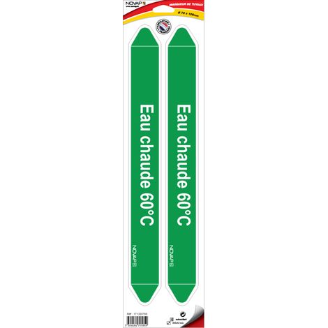 Planche de 2 marqueurs de tuyauterie 450 x 52 mm pour Ø 70 à 100 mm - Eau chaude 60°C - 4705859