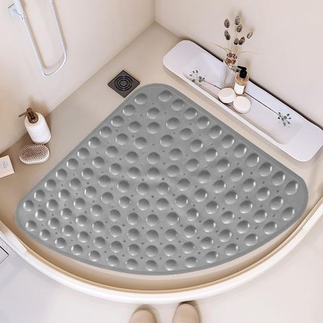 Tapis de douche antidérapant 65 x 65 cm En PVC Quart de cercle Triangle Antidérapant Avec ventouses Grande sécurité Pour personnes âgées Gris (1/5)