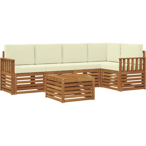 Conjunto de sofás de exterior 6 uds. Natural y Crema Poliéster vidaXL (1/5)