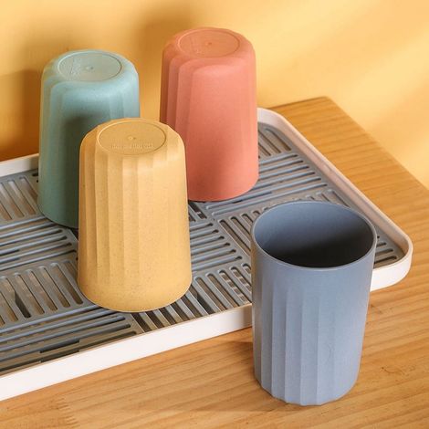 Gobelet En Paille De Blé - 10 cm x 7 cm - 301 À 400 Ml - Pour Salle De Bain Et Rangement - Lot De 4 (1/4)