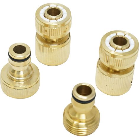 Dapetz ® 4 PCS Garden Hose Quick Connector Brass Quick Hose End Connector Hose Nozzle Quick Disconnect Water Hose Fittings Male and Female 3/4 inch Set (1/5)