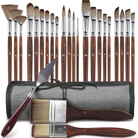 Ynkkvre -Pinceaux de Peintre Premium - Poils Synthétiques de Haute Qualité - 8 Formes + Spatule Pour Acrylique Aquarelle Peinture à l'Huile - Pour Peintre Et Débutant Zwart (1/5)