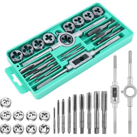 20 Pièces Kit de Taraudage et Filetage M3-M12, Tarauds avec Tourne à Gauche Tarauds et Filières Métriques Outil a Tarauder pour Réparation de Filetage (1/4)