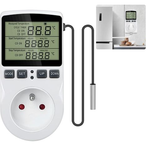 Thermostat-Steckdose, 220 V, Terrarium-Thermostat, Thermostat-Steckdose, Thermostat mit Sonde, Heizung, Kühlung, digitaler Temperaturregler für Aquarium, Gewächshaus, Bauernhof (1/5)