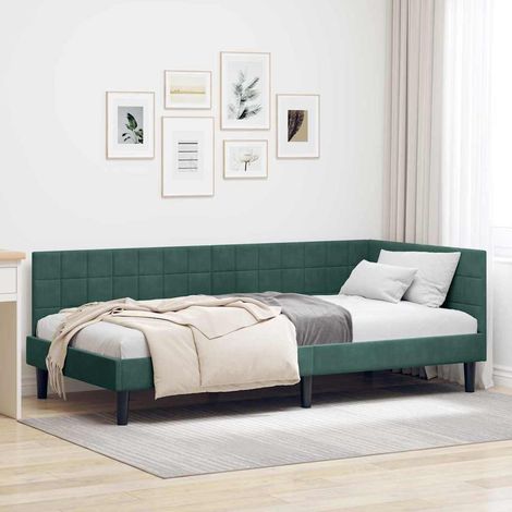 Eckbettgestell mit Kopfteil Dunkelgrün 90 cm x 190 cm Samt
