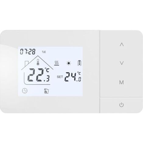 BARKBUSTERS Thermostat Chaudiere gaz à Pile,Programmable quotidiennement,Alimentation par Batterie ou USB,Blanc (1/4)