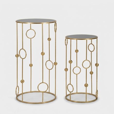 Set de 2 mesitas redondas de metal con tapa de espejo Cage (1/5)