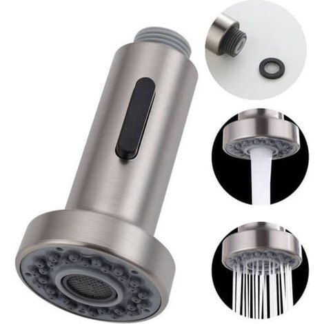 Bec de robinet double position remplaçable pour mitigeur de cuisine avec fonction extractible, G1/2", finition brossée (1/5)