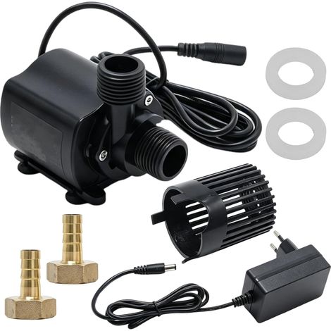 Pompe à eau DC 12 V QR90H (avec bloc d'alimentation), pompe submersible 800 l/h, avec contrôle de vitesse à 5 niveaux, convient pour hydroponiques, installations solaires, étangs, fontaines (1/5)
