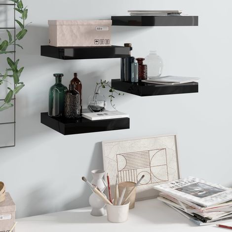 vidaXL Floating Wall Shelves 4 pcs High Gloss Black 23x23,5x3,8 cm MDF