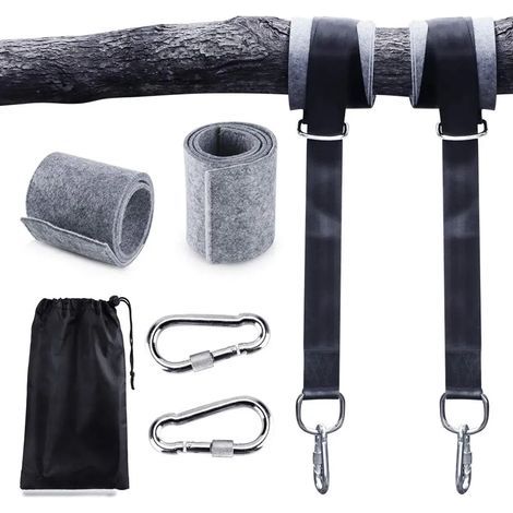 Schaukelzubehör, Hängemattenzubehör, Montageset für Hängesessel, max. 200 kg, aus reißfestem Polyester mit 2 Baumschonern und 2 hochwertigen Karabinern (1/5)