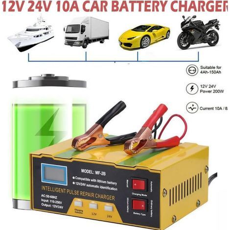 Chargeur de Batterie 12V/24V pour Voiture, Camion et Moto - Mainteneur d'Égouttement pour Batterie au Plomb Acide