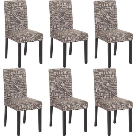 Juego de 6 sillas de comedor Silla de cocina Littau, textil con letras, gris, patas oscuras