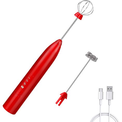Fouet Électrique Rechargeable - Fouet À Lait - 3 Vitesses - 2 Fouets En Acier Inoxydable - Pour Café, Cappuccino, Œufs, Crème - 1 Pièce (1/5)