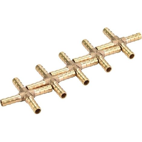5pcs Brass Cross 4 Way Hose Joint Fittings Barbed Connector Air Water Fuel Oil 6/8/10/12 mm for Pipe Connection 6mm (1/5)