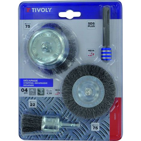 Brosses mixtes pour Métal sur perceuse, Gris, Set de 3 Pièces