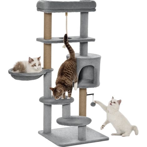 Albero tiragraffi, albero per gatti, 1 cuccia per gatti, lettino per gatti, 1 altalena, giocattoli inclusi, grigio chiaro