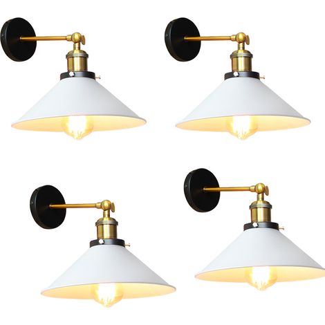 4X Applique Vintage, Lampada da Parete Regolabile 180 ° Industriale Stile, Applique da Interni con Ø22cm Paralume Edison per Camera da Letto Cucina Corridoio Caffè Bar (Bianco)