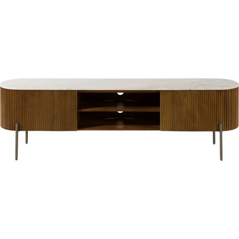 Mobile Tv in legno di Mango 180x36x51 Laccato marrone - marmo bianco BARCELONA 211