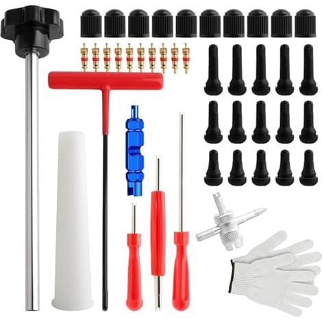 Ventilausdreher, 45 pièces Outils de Valve et Clé à Valve, Set d'Extraction 4 Voies pour Voiture Vélo, Valves TR412, TR413, TR414 - (1/5)