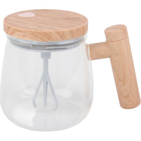 Mug mélangeur automatique avec couvercle transparent, beige et blanc, 350 ml, batterie 400 mAh, IPX6, port USB-C, interrupteur tactile, idéal pour le café et le lait. (1/5)