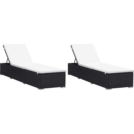 vidaXL Tumbonas con cojines 2 uds ratán sintético negro (1/5)