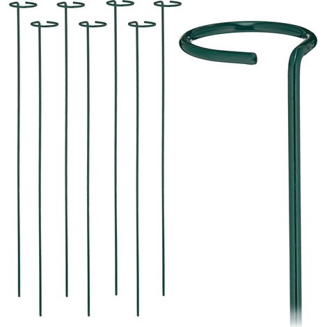 Relaxdays Supporto per Piante Rampicanti, Set 8 Sostegni Piantine, Anello per Rose, Traliccio Fiori, 80 cm, Verde Scuro