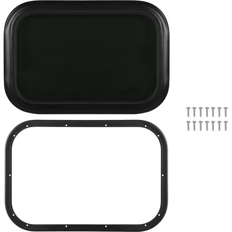 Panneau de fenêtre fixe RV 600x500mm noir, vitre claire avec cadre pour porte d’entrée de camping-car caravane, épaisseur de paroi 48-53mm (1/5)