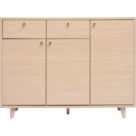 Schuhschrank in hellem Holzdekor mit Eichenfurnier und goldfarbenem Metall B110 cm SILVESTRE (1/5)
