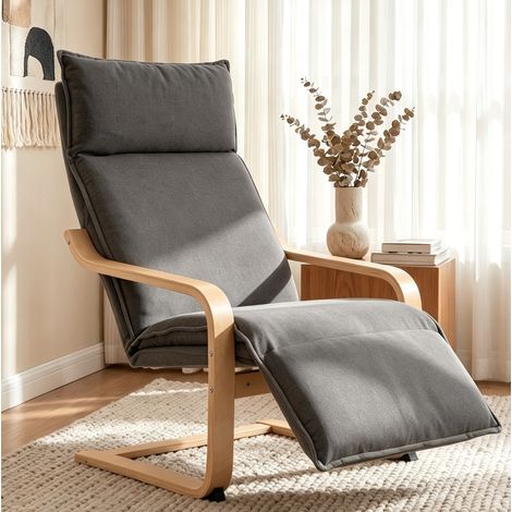 Mecedora con reposapiés, asiento de 55 cm, respaldo de 74 cm, confort acolchado, poliéster gris oscuro (1/5)