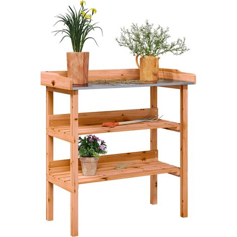 Table de jardinage avec étagères, marron, 78 x 38 x 82,5 cm, en sapin massif (1/5)