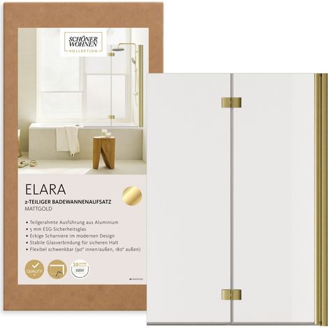 SCHÖNER WOHNEN-Kollektion Badewannenaufsatz ELARA 2-teilig faltbar - 100 x 140 cm, Klar Hell, Goldoptik (1/5)