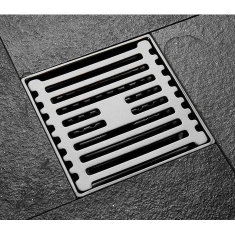 Drain de Douche, Acier Inoxydable Anti-Odeur Filtre Cheveux, Drain de Plancher en Laiton Passoire pour Salle De Bain Large Calibre, Carré 100 x 100 mm, argent (1/5)