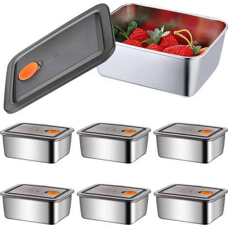 Lot de 6 boîtes de conservation en acier inoxydable avec couvercles hermétiques, 500 ml, empilables pour le chauffage, le repas, le lave-vaisselle, le congélateur (1/5)