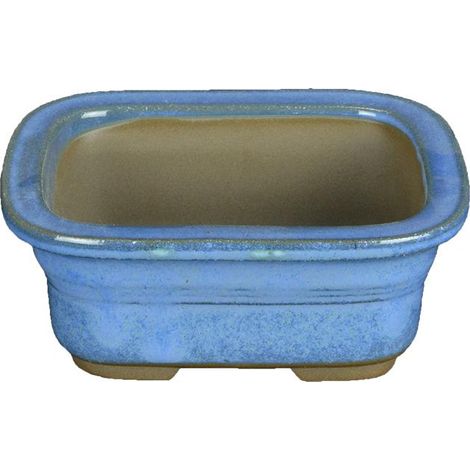 Vaso per bonsai Giapponese Morrisan rettangolare in gres smaltato azzurro 11x8,5x4,5 cm - B03-3-3A (1/4)