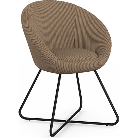 Fauteuil forme oeuf ANGELINA en velours côtelé taupe pieds croisés noirs (1/5)
