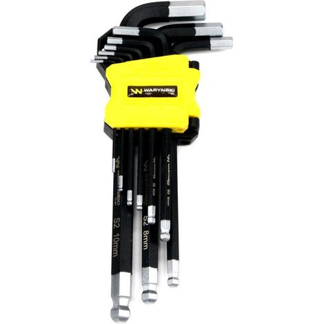 Set di chiavi esagonali allungate da 1,5 a 10, in acciaio S2, 9 pezzi in astuccio Waryński (1/4)