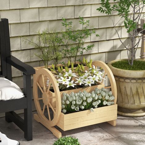 Jardinière sur Pieds carré Potager 3 étages avec 2 roues Charrette Bois Sapin, dim. 62L x 61l x 57H cm (1/5)
