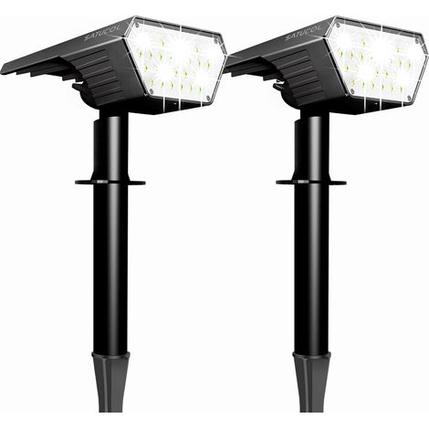Lot de 2 spots solaires d'extérieur, allumage/extinction automatique, étanches IP65, éclairage paysager extérieur 2 en 1 à énergie solaire, pour jardin, allée (blanc froid) (1/5)