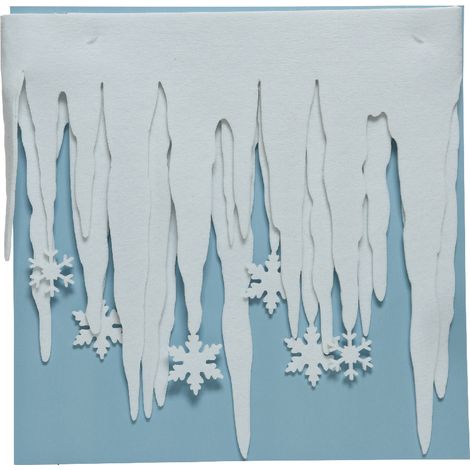 Bordo decorativo natalizio in feltro bianco con ghiaccioli e fiocchi di neve 200 × 34 cm