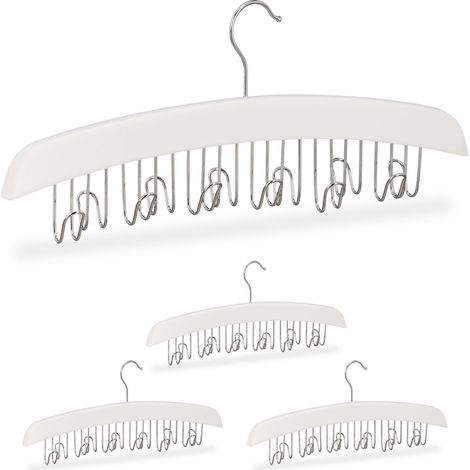 Porte-ceinture, lot de 4, armoire, dressing, 12 crochets rotatifs à 360°, bois, 17,5 x 43 x 5,5 cm, blanc/argenté (1/5)