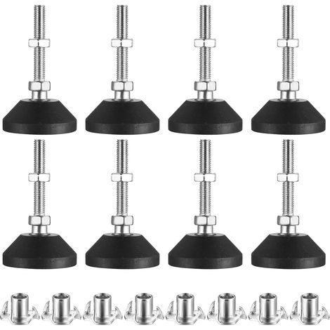 8 verstellbare Möbelfüße, verstellbare Nivellierfüße, M8 x 60 x 50 mm Gewinde, Nivellierfüße, verstellbare Möbelfüße, Stuhlgleiter zum Einschrauben, Bodenschoner, mit T-Muttern