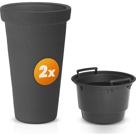 CASARIA® Maceta Exterior XXL 42 L Macetero Grande 63x40 cm Recipiente Interior Decoración Jardín Resistente Intemperie Impermeable Terraza 2er Set Anthrazit (de)