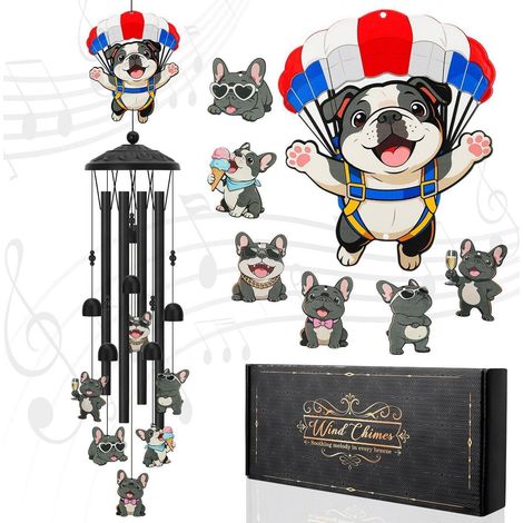 Windspiel Bulldogge für Draußen, Metall, 90cm, mit beruhigenden Klängen